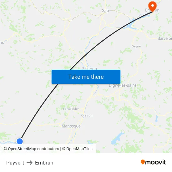 Puyvert to Embrun map