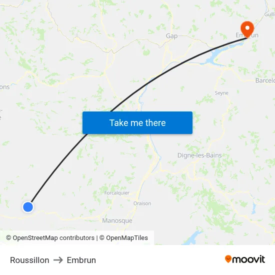 Roussillon to Embrun map