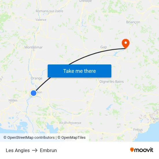 Les Angles to Embrun map