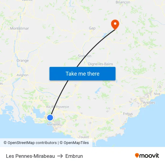 Les Pennes-Mirabeau to Embrun map