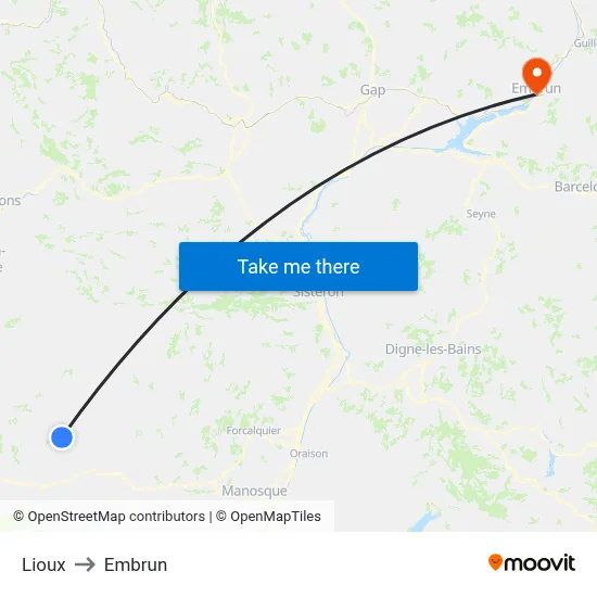 Lioux to Embrun map