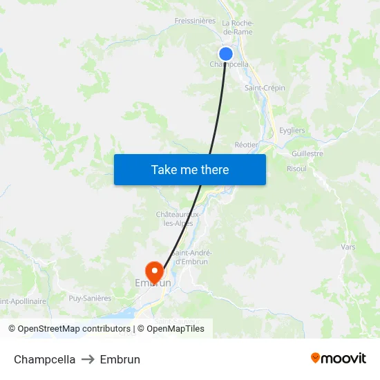 Champcella to Embrun map