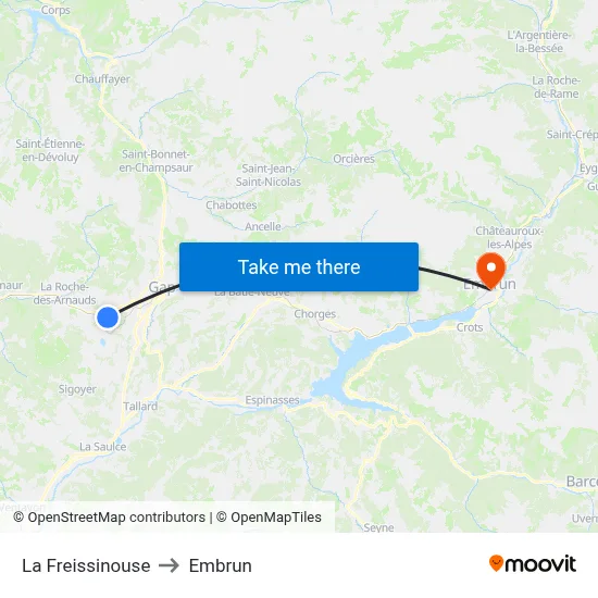 La Freissinouse to Embrun map