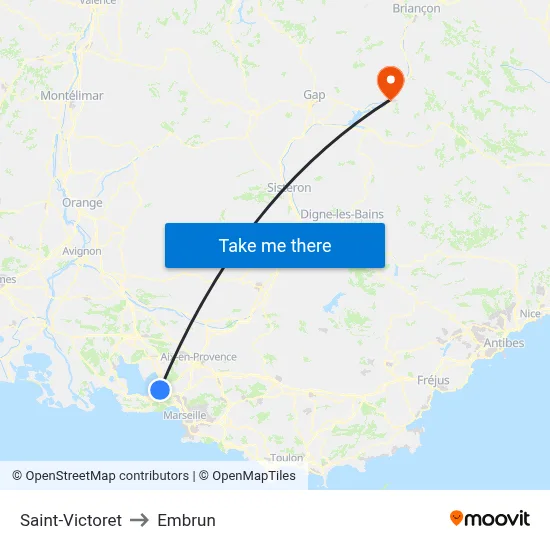Saint-Victoret to Embrun map
