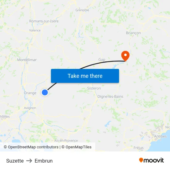 Suzette to Embrun map