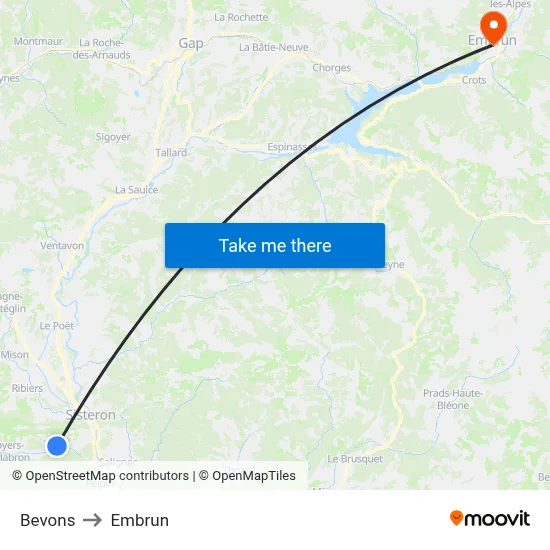 Bevons to Embrun map