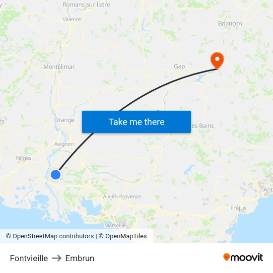 Fontvieille to Embrun map