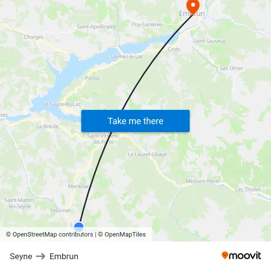 Seyne to Embrun map
