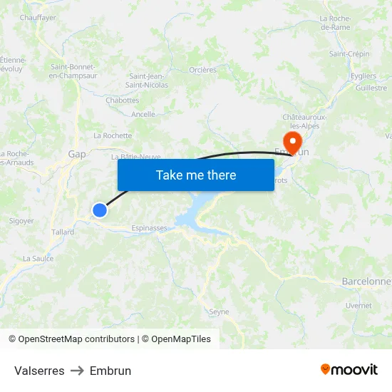Valserres to Embrun map