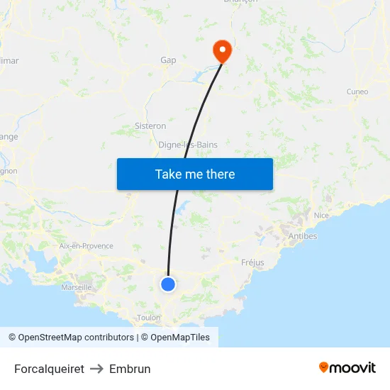 Forcalqueiret to Embrun map