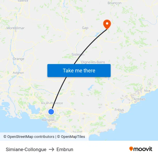 Simiane-Collongue to Embrun map
