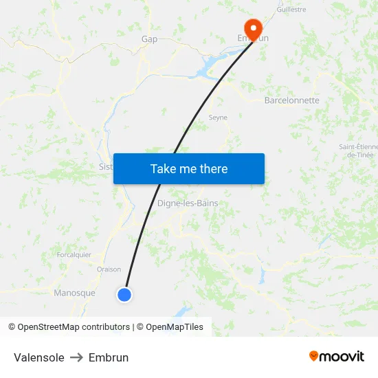 Valensole to Embrun map