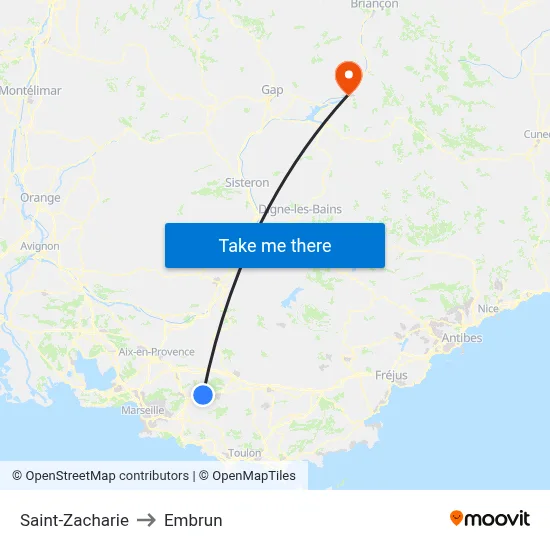 Saint-Zacharie to Embrun map