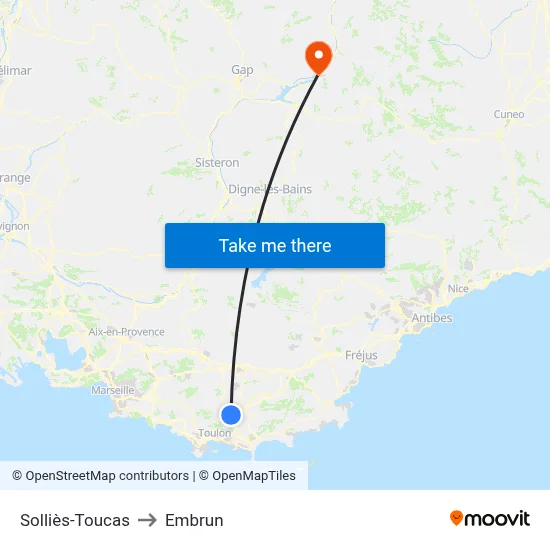 Solliès-Toucas to Embrun map