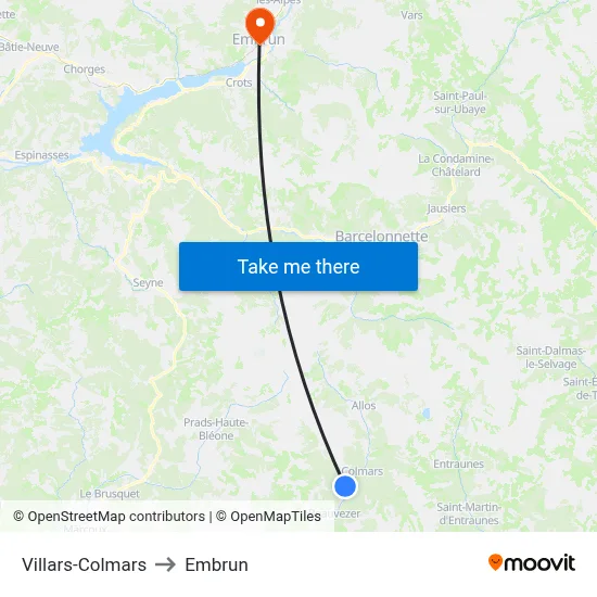 Villars-Colmars to Embrun map