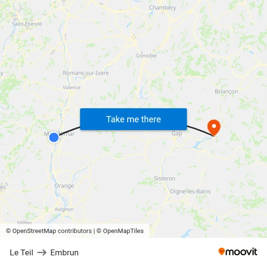 Le Teil to Embrun map