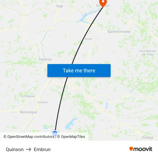 Quinson to Embrun map