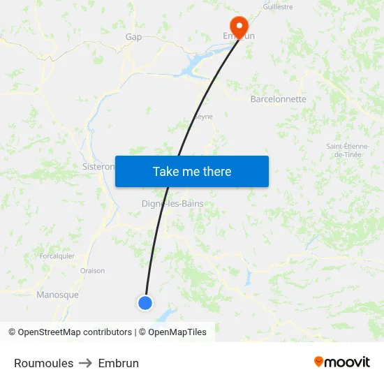 Roumoules to Embrun map