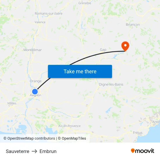 Sauveterre to Embrun map