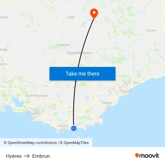 Hyères to Embrun map
