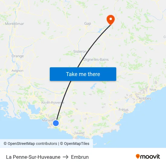 La Penne-Sur-Huveaune to Embrun map