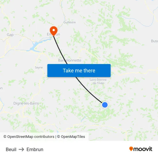 Beuil to Embrun map