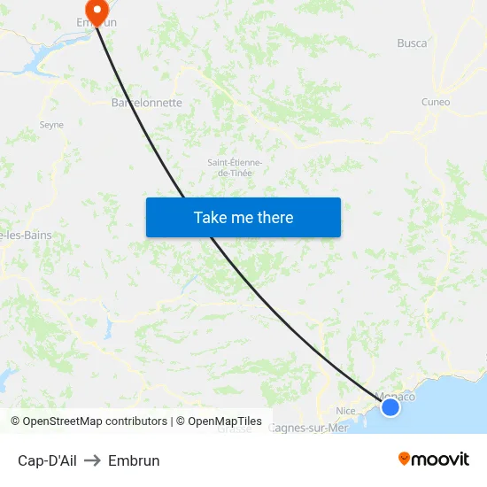 Cap-D'Ail to Embrun map