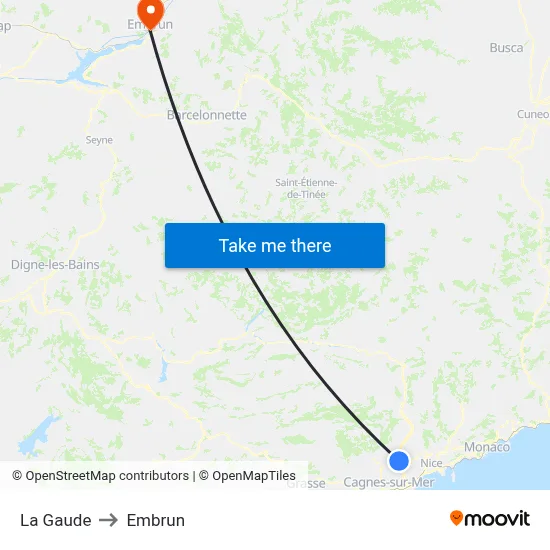 La Gaude to Embrun map