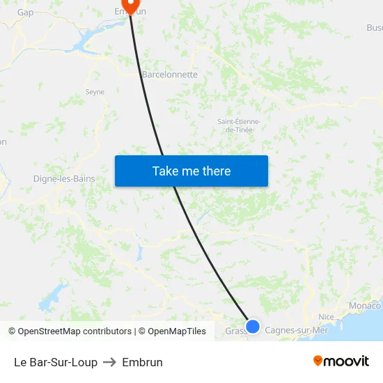 Le Bar-Sur-Loup to Embrun map