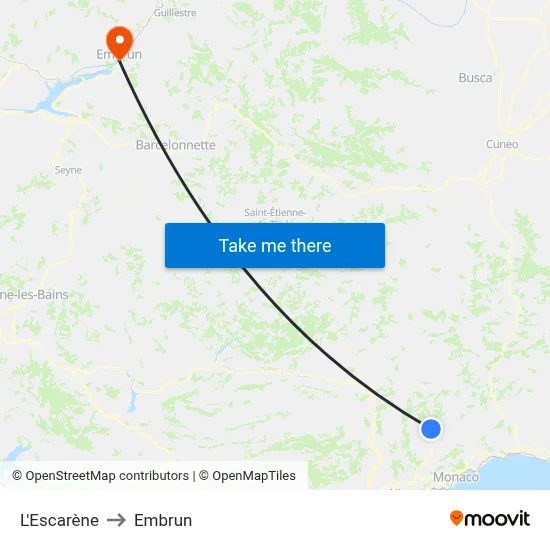 L'Escarène to Embrun map