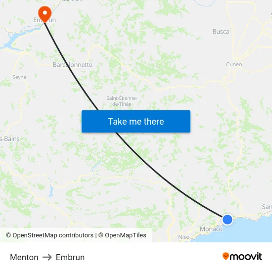 Menton to Embrun map
