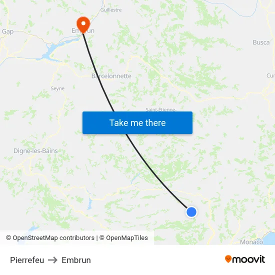 Pierrefeu to Embrun map
