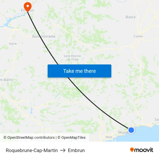 Roquebrune-Cap-Martin to Embrun map