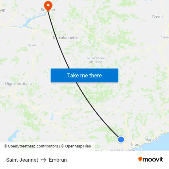 Saint-Jeannet to Embrun map