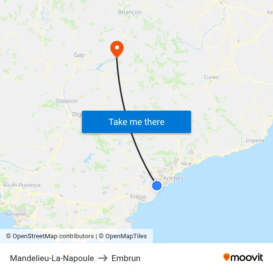 Mandelieu-La-Napoule to Embrun map