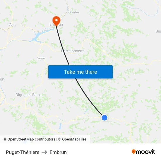 Puget-Théniers to Embrun map