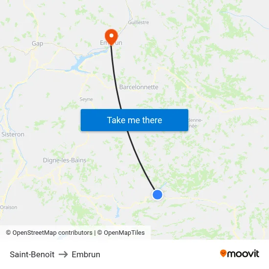 Saint-Benoît to Embrun map