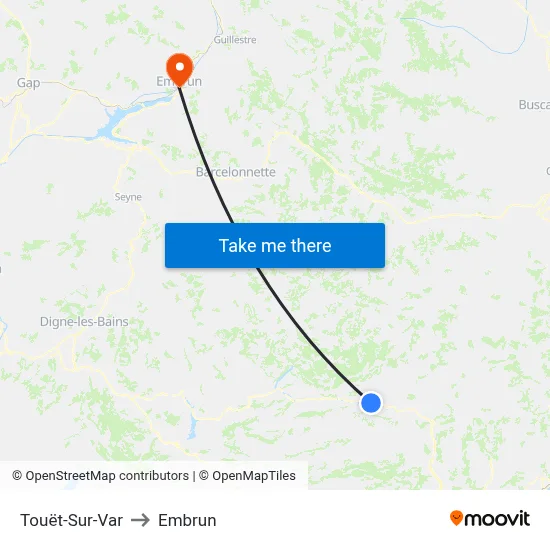 Touët-Sur-Var to Embrun map