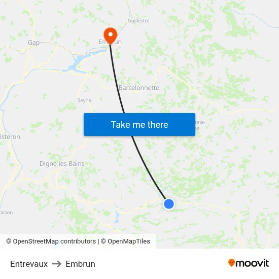 Entrevaux to Embrun map