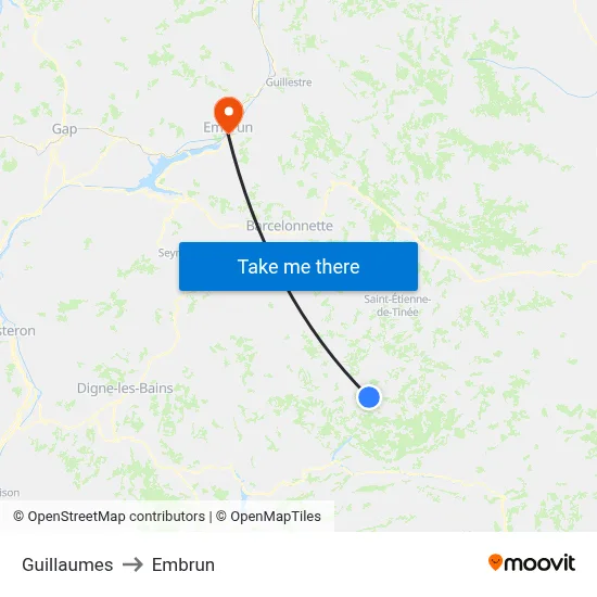 Guillaumes to Embrun map