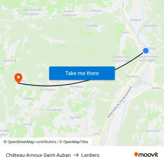 Château-Arnoux-Saint-Auban to Lardiers map