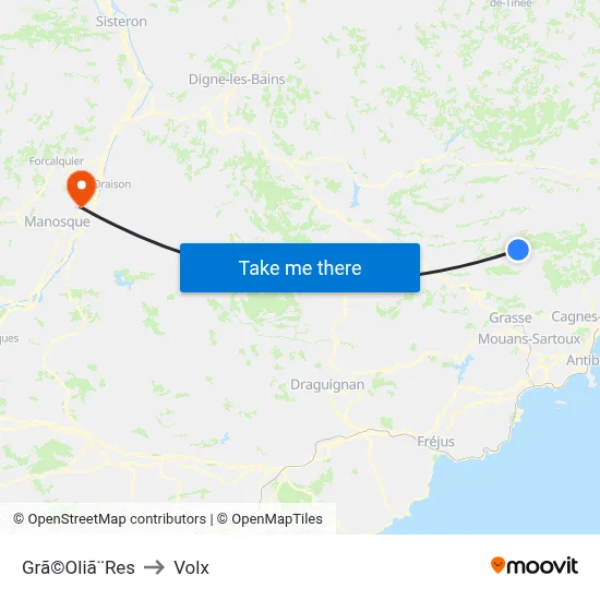 Grã©Oliã¨Res to Volx map