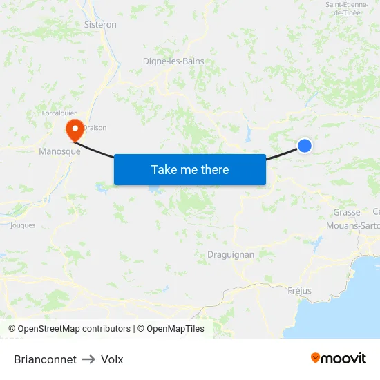 Brianconnet to Volx map