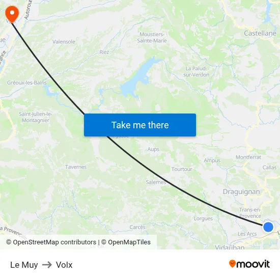 Le Muy to Volx map