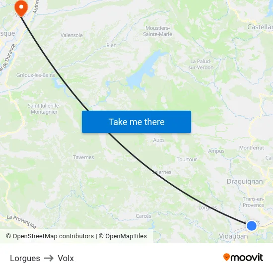Lorgues to Volx map