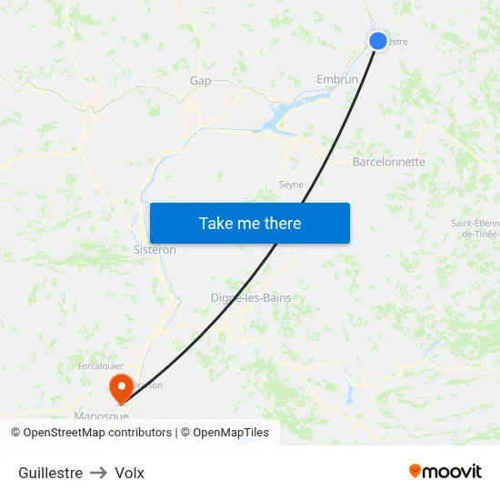 Guillestre to Volx map