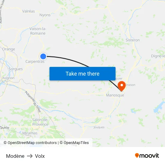 Modène to Volx map