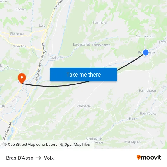 Bras-D'Asse to Volx map