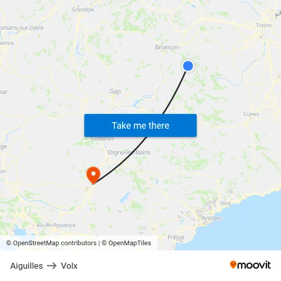 Aiguilles to Volx map