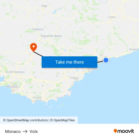 Monaco to Volx map